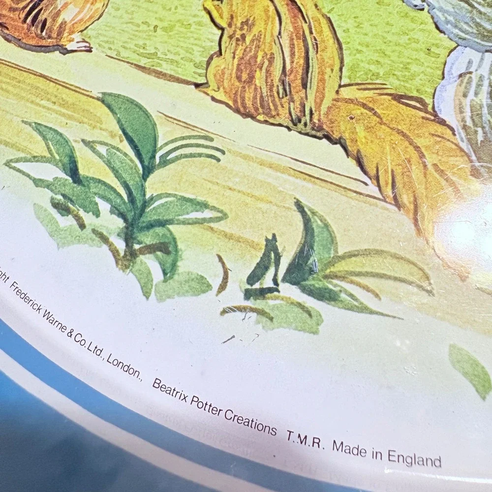 vintage Peter rabbit round metal tin tray made in England nursery art decor baby